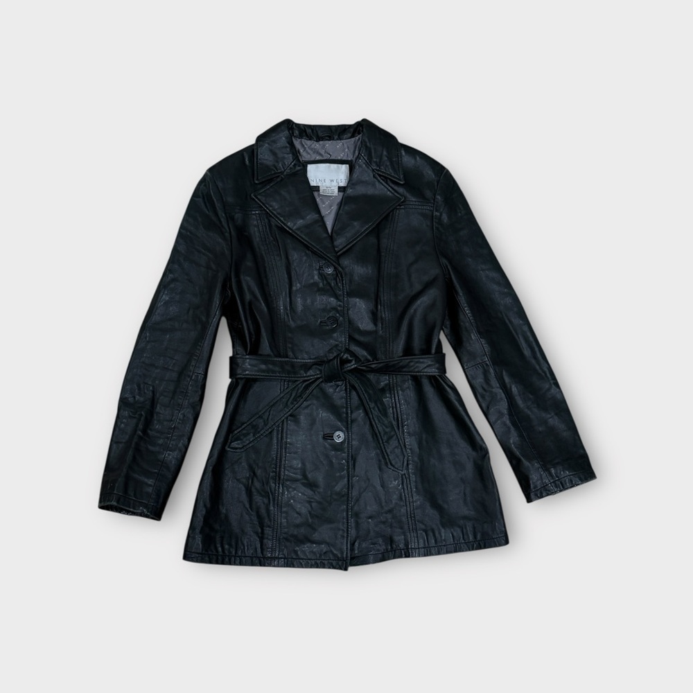 Vintage Y2K Nine West Black Leather Belted Jacket – Size M